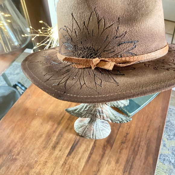 Boho hippie inspired hat- custom detailing trailing animal print-and sunflower. - Picture 5 of 9